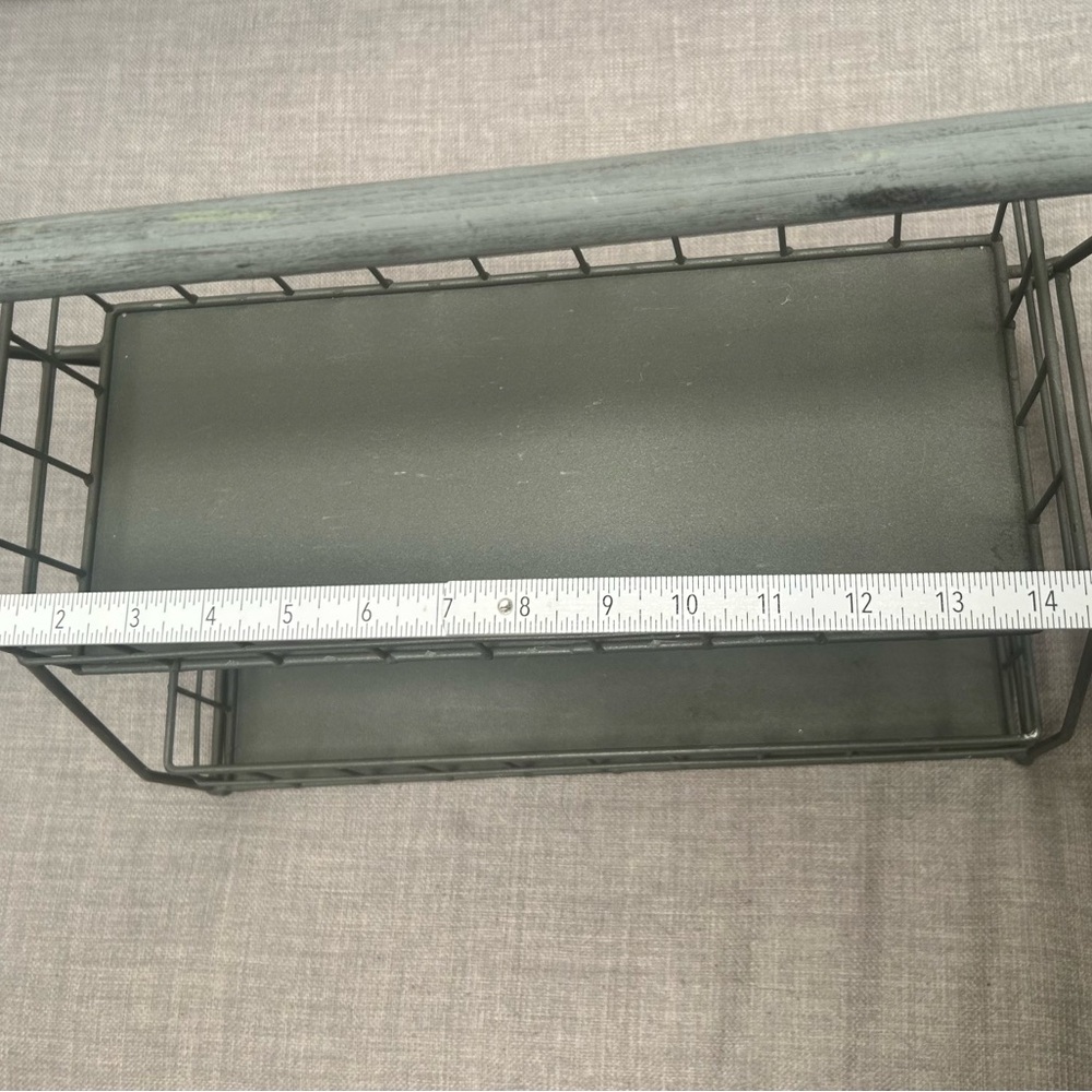 Two-Tier Metal Organizer Etagere Wooden Handle Accents Rustic Industrial#0725258 - Picture 12 of 16